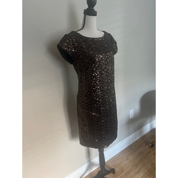 Eliza J Dress Women’s 6 Black Gold Sheath Mini Velvet Sequins Cap Sleeves - Picture 4 of 6